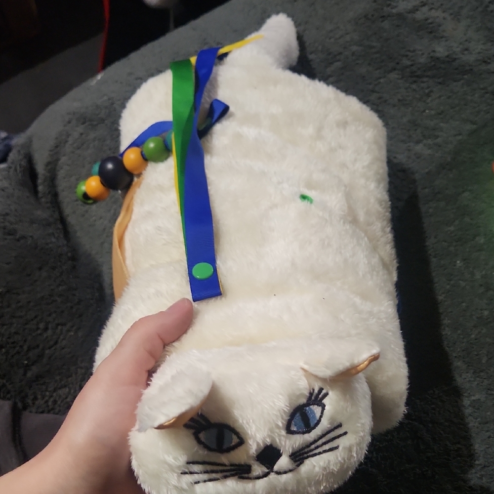Twiddle Plush Cat Muff Featuring Colorful Ribbons And Fidgets